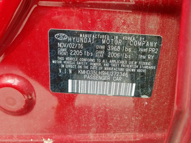 KMHD35LH9HU372346 - 2017 HYUNDAI ELANTRA GT  photo 10