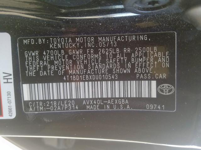 4T1BD1EBXDU010543 - 2013 TOYOTA AVALON HYBRID  photo 10