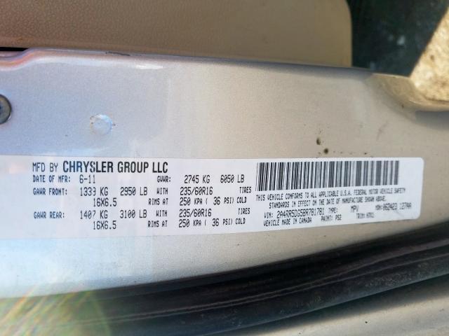 2A4RR5DG5BR781781 - 2011 CHRYSLER TOWN & COUNTRY TOURING  photo 10