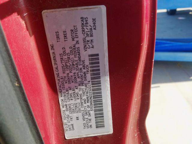 5TESN92N22Z122174 - 2002 TOYOTA TACOMA XTRACAB PRERUNNER  ფოტო 10