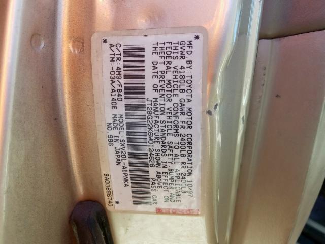 JT2BG22K6W0124628 - 1998 TOYOTA CAMRY CE  photo 10