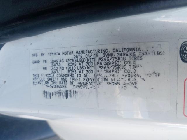 5TEUU42N45Z034326 - 2005 TOYOTA TACOMA ACCESS CAB  photo 10