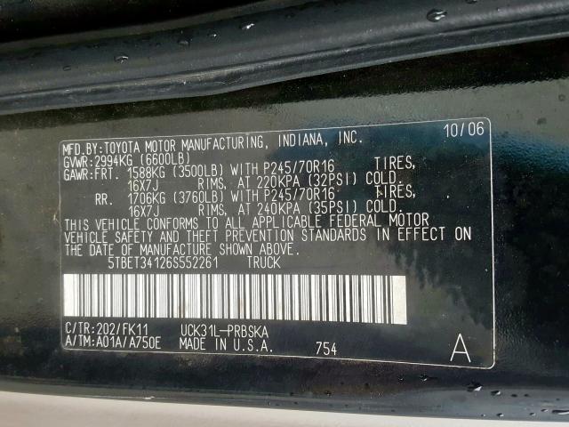 5TBET34126S552261 - 2006 TOYOTA TUNDRA DOUBLE CAB SR5  photo 10