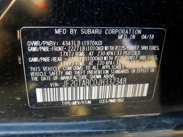 JF2GTABC0JH332348 - 2018 SUBARU CROSSTREK PREMIUM  фото 10