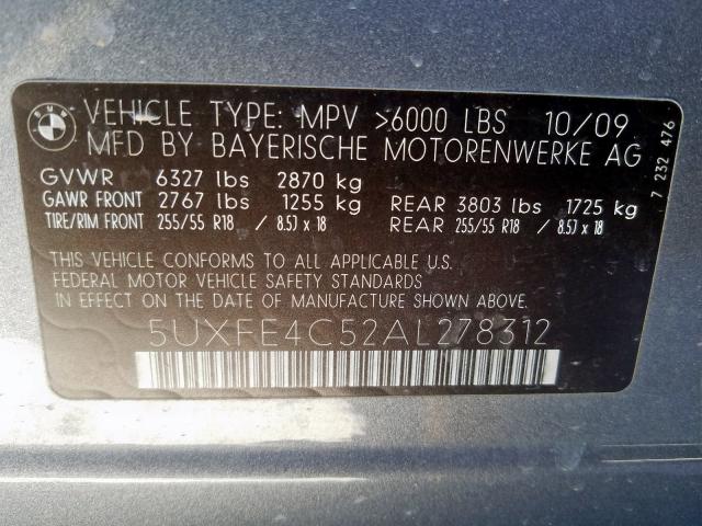 5UXFE4C52AL278312 - 2010 BMW X5 XDRIVE30I  foto 10