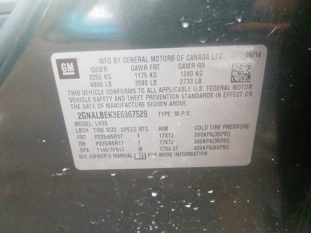 2GNALBEK3E6367529 - 2014 CHEVROLET chevrolet equinox  photo 10