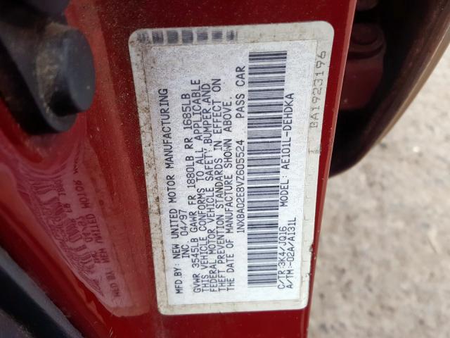 1NXBA02E8VZ605524 - 1997 TOYOTA COROLLA BASE  照片 10