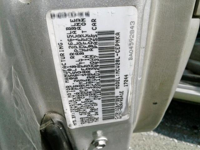 4T1BF22K11U129937 - 2001 TOYOTA CAMRY LE  photo 10