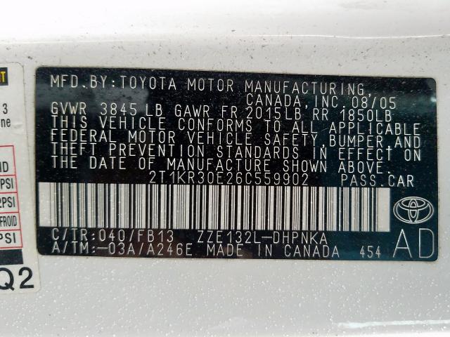 2T1KR30E26C559902 - 2006 TOYOTA COROLLA MATRIX XR  photo 10