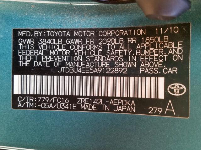 JTDBU4EE5A9122892 - 2010 TOYOTA COROLLA BASE  photo 10