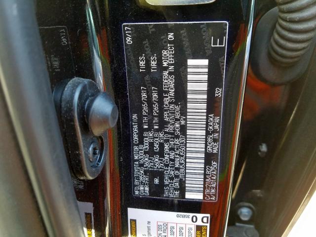 JTEBU5JRXJ5501307 - 2018 TOYOTA 4RUNNER SR5/SR5 PREMIUM  photo 10