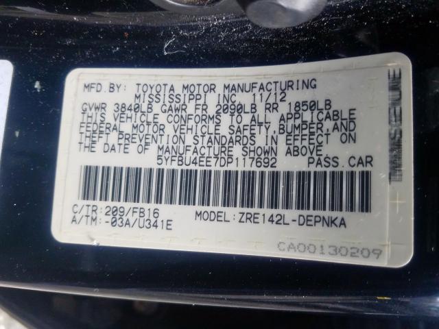 5YFBU4EE7DP117692 - 2013 TOYOTA COROLLA BASE  照片 10