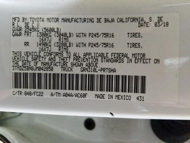 3TMDZ5BN8JM042850 - 2018 TOYOTA TACOMA DOUBLE CAB  照片 10