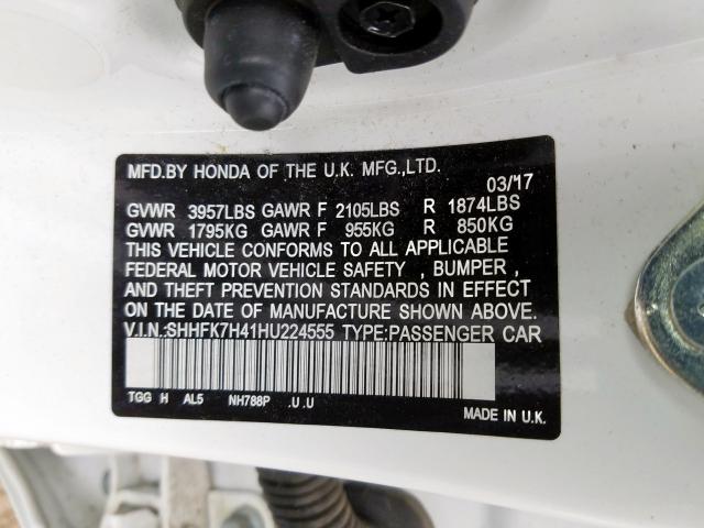 SHHFK7H41HU224555 - 2017 HONDA CIVIC SPORT  照片 10