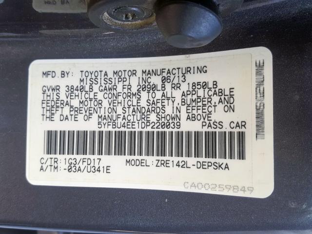 5YFBU4EE1DP220039 - 2013 TOYOTA COROLLA BASE  صورة 10