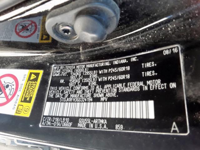 5TDJKRFH3GS324194 - 2016 TOYOTA HIGHLANDER XLE  ფოტო 10