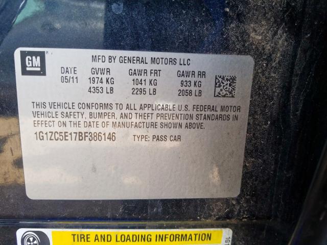 1G1ZC5E17BF386146 - 2011 CHEVROLET MALIBU 1LT  照片 10