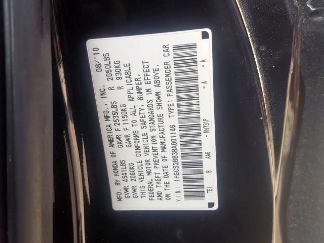 1HGCS2B83BA001146 - 2011 HONDA ACCORD EXL  photo 10