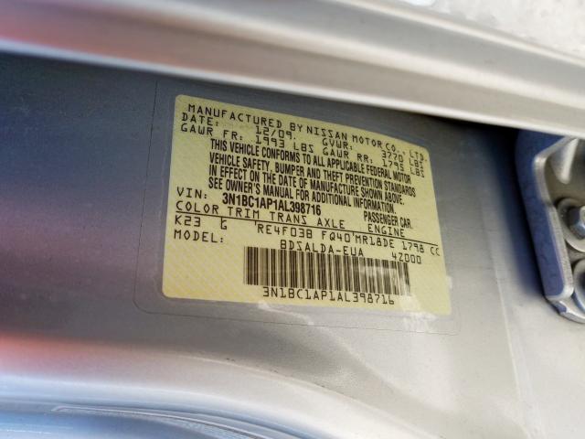 3N1BC1AP1AL398716 - 2010 NISSAN VERSA S  photo 10