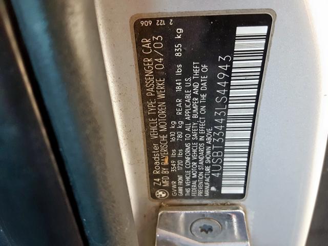 4USBT33443LS44943 - 2003 BMW Z4 2.5  photo 10