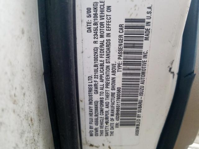 4S3BH665117600560 - 2001 SUBARU LEGACY OUTBACK  photo 10