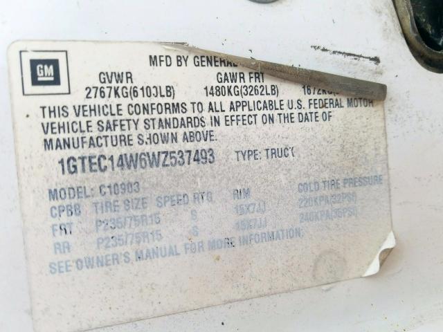 1GTEC14W6WZ537493 - 1998 GMC SIERRA C1500  photo 10