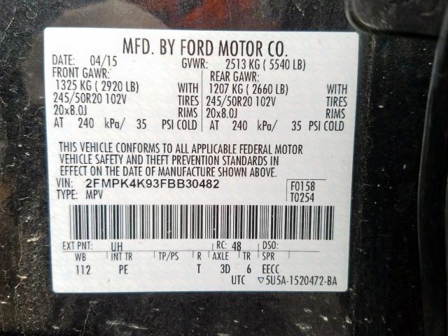 2FMPK4K93FBB30482 - 2015 FORD EDGE TITANIUM  photo 10