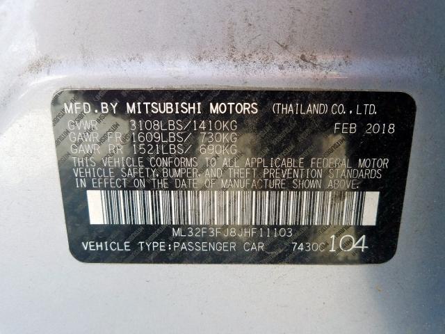 ML32F3FJ8JHF11103 - 2018 MITSUBISHI MIRAGE G4 ES  ფოტო 10