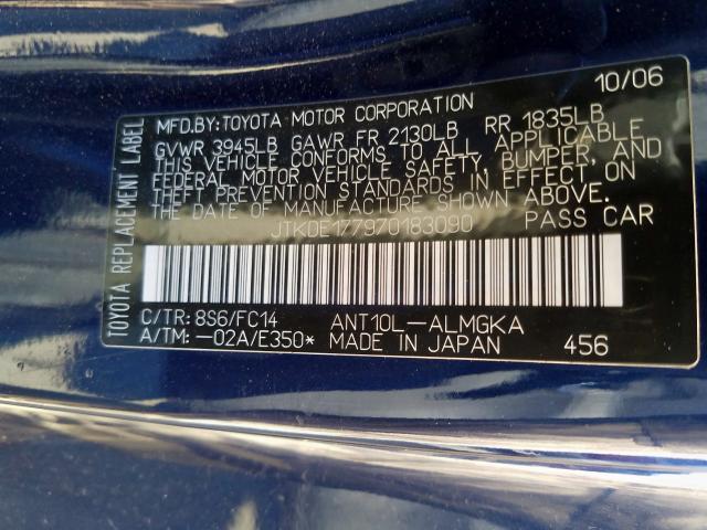 JTKDE177970183090 - 2007 TOYOTA SCION TC  ფოტო 10