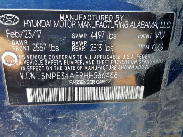 5NPE34AF9HH566468 - 2017 HYUNDAI SONATA SPORT  Foto 10