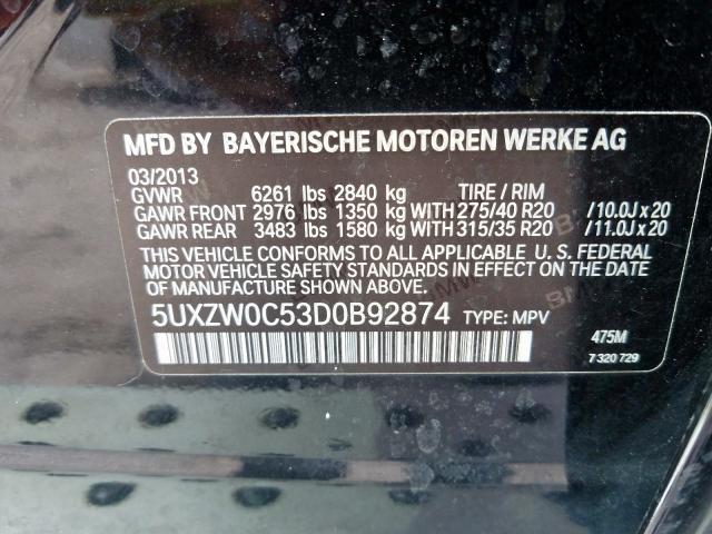 5UXZW0C53D0B92874 - 2013 BMW X5 XDRIVE35D  photo 10