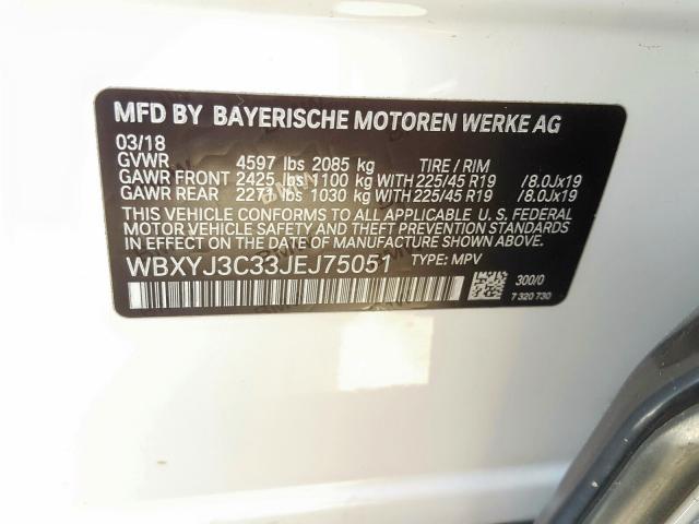 WBXYJ3C33JEJ75051 - 2018 BMW X2 SDRIVE28I  photo 10