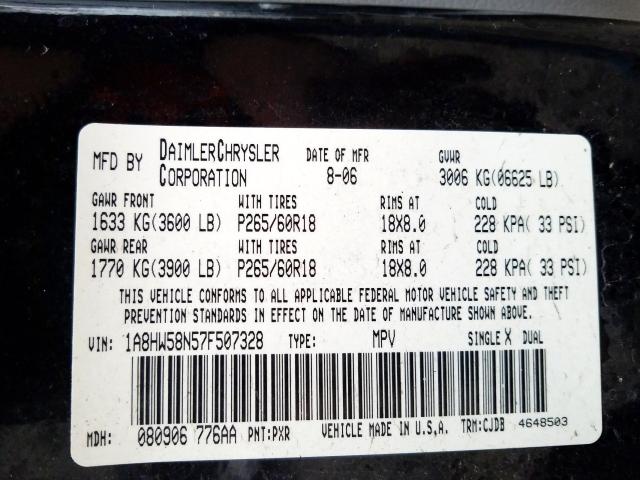 1A8HW58N57F507328 - 2007 CHRYSLER ASPEN LIMITED  photo 10