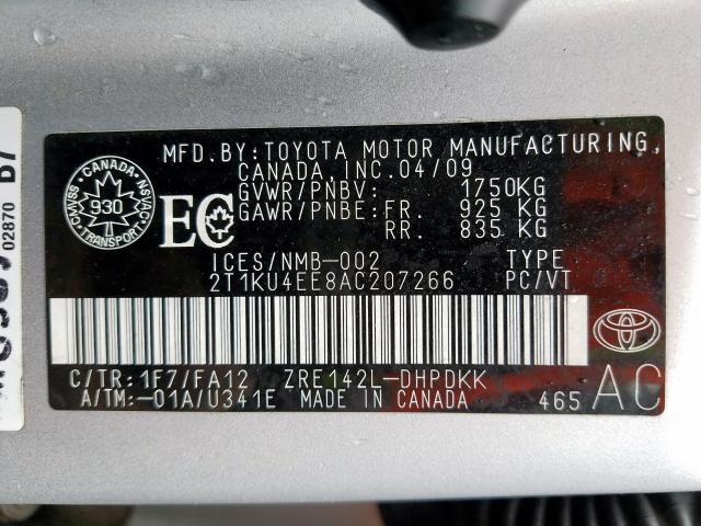 2T1KU4EE8AC207266 - 2010 TOYOTA COROLLA MATRIX  photo 10