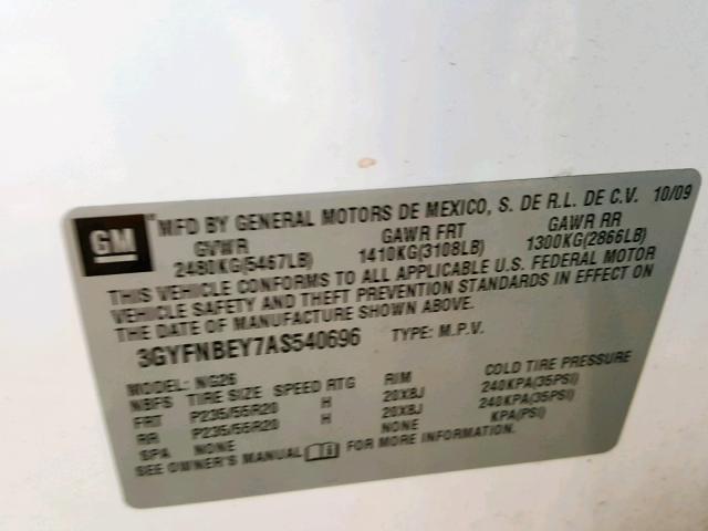 3GYFNBEY7AS540696 - 2010 CADILLAC SRX PERFORMANCE COLLECTION  照片 10