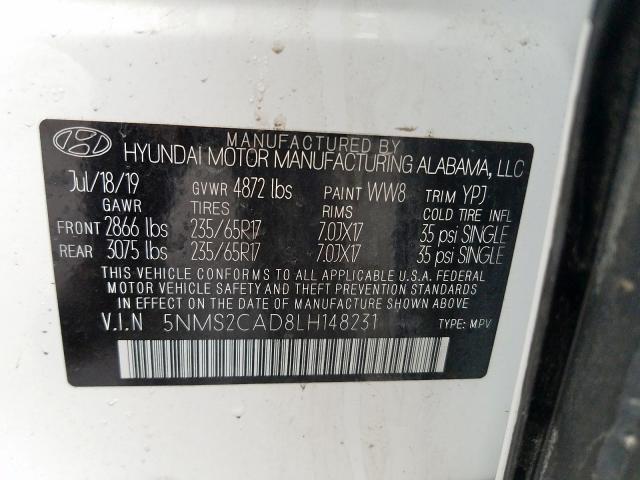 5NMS2CAD8LH148231 - 2020 HYUNDAI SANTA FE SE  photo 10