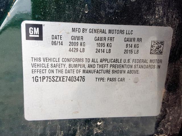 1G1P75SZXE7403476 - 2014 CHEVROLET CRUZE  photo 10