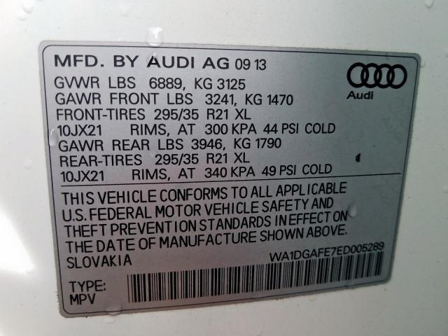 WA1DGAFE7ED005289 - 2014 AUDI Q7 PRESTIGE  photo 10