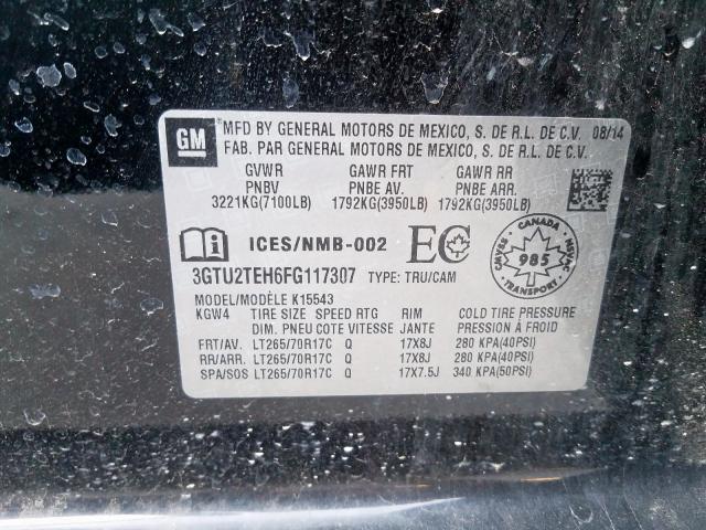 3GTU2TEH6FG117307 - 2015 GMC SIERRA K1500  photo 10