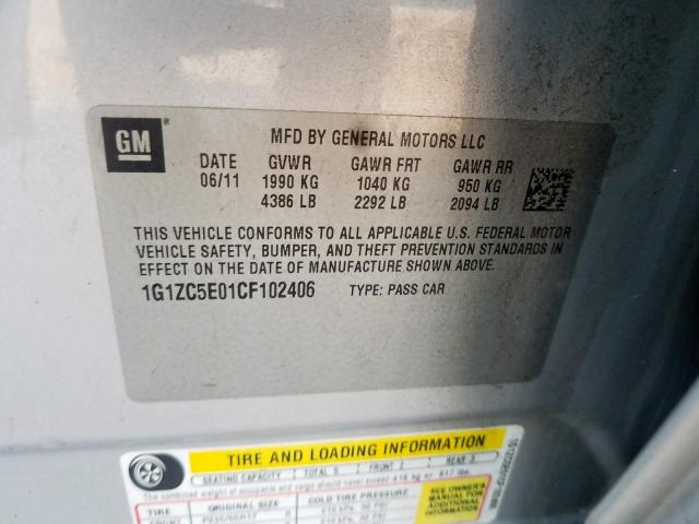 1G1ZC5E01CF102406 - 2012 CHEVROLET MALIBU 1LT  照片 10