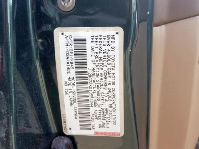 JT2BG22K010554244 - 2001 TOYOTA CAMRY CE  photo 10