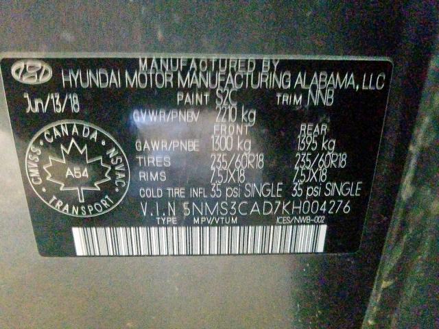 5NMS3CAD7KH004276 - 2019 HYUNDAI SANTA FE SEL  լուսանկար 10