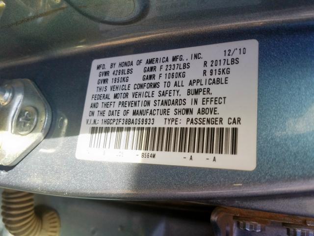 1HGCP2F38BA059933 - 2011 HONDA ACCORD LX  photo 10