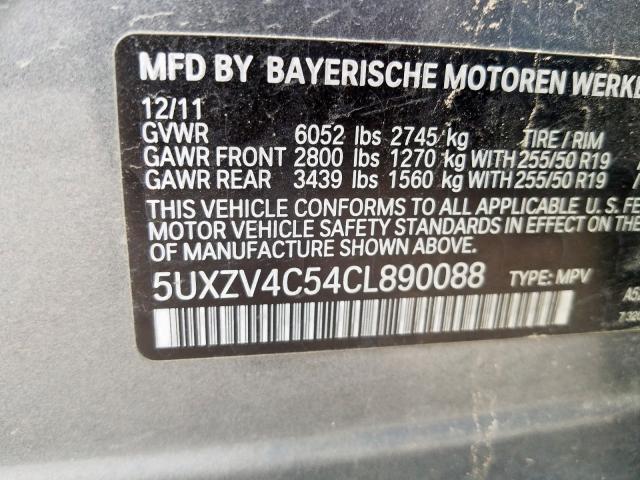5UXZV4C54CL890088 - 2012 BMW X5 XDRIVE35I  photo 10