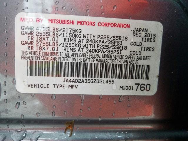 JA4AD2A35GZ021455 - 2016 MITSUBISHI OUTLANDER ES  photo 10