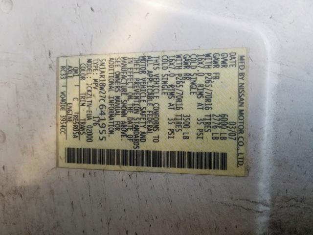 5N1AR18W27C641955 - 2007 NISSAN PATHFINDER LE  ფოტო 10