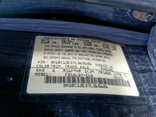 3N1BC13E57L365626 - 2007 NISSAN VERSA S  photo 10