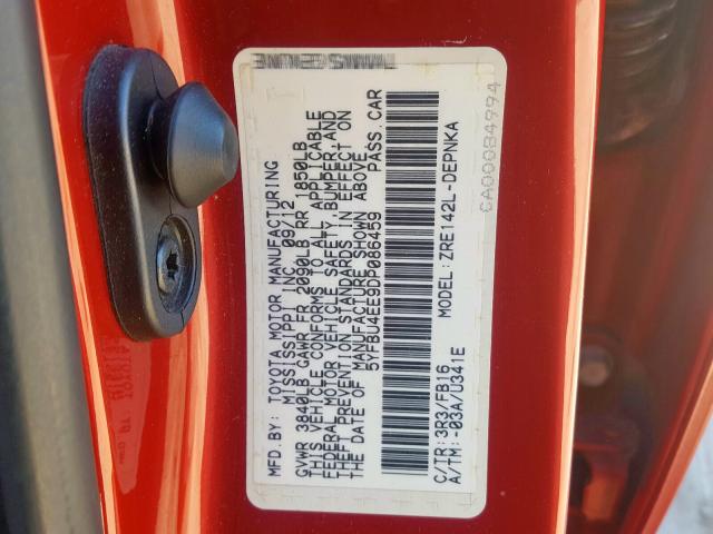 5YFBU4EE9DP086459 - 2013 TOYOTA COROLLA BASE  照片 10