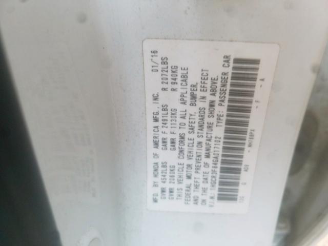 1HGCR3F84GA017102 - 2016 HONDA ACCORD EXL  photo 10