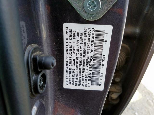 19XFB2F91EE275056 - 2014 HONDA CIVIC EXL  photo 10